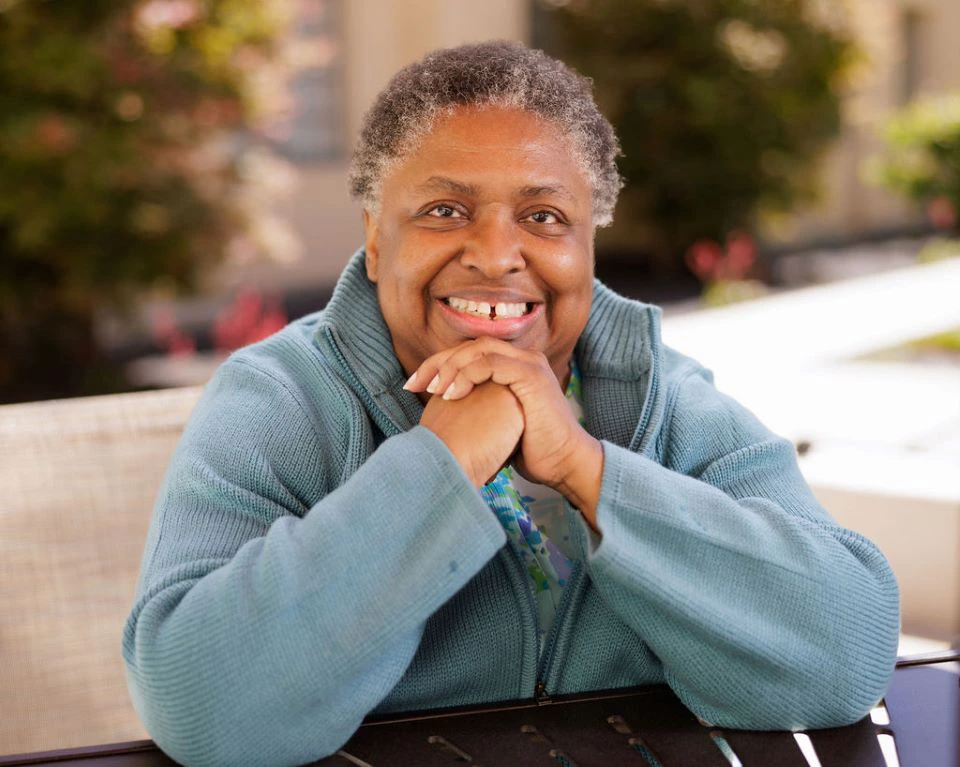 A picture of Rhonda, an LGBTQ+ senior in San Francisco, who is a participant of Open House + On Lok Community Day Services. 